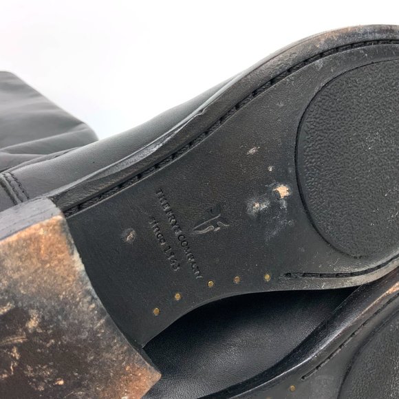 Frye  Lindsay Black Riding Pull On Boots Knee-High Metal Plate Sz 6 - Picture 11 of 16